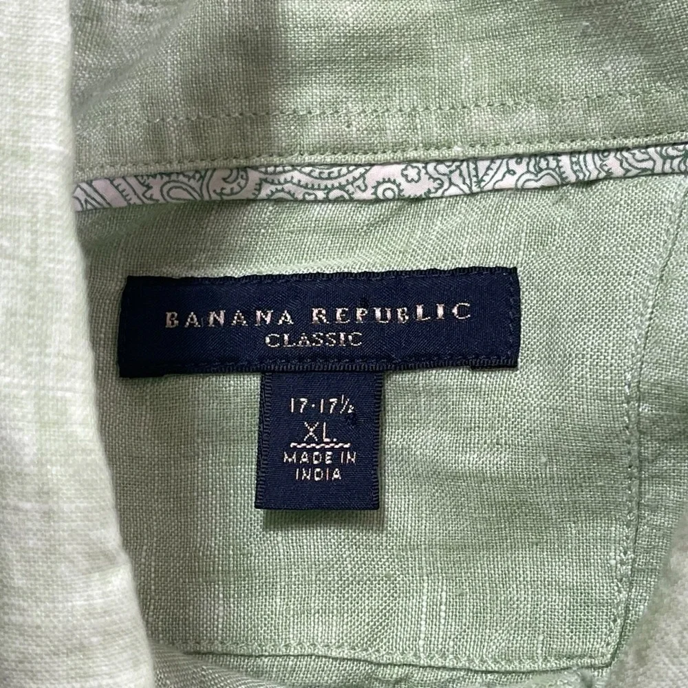 Banana Republic Classic Linen Button Shirt Mens XL Green Long Sleeve